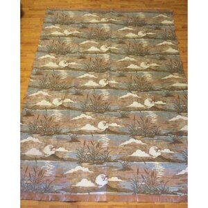 Vintage Throw Blanket Satin Edge Trim Nature Lake Pond Mountains Water Made USA